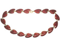 Silver & Red Enamel Lily Pad Necklace by Finn Jensen