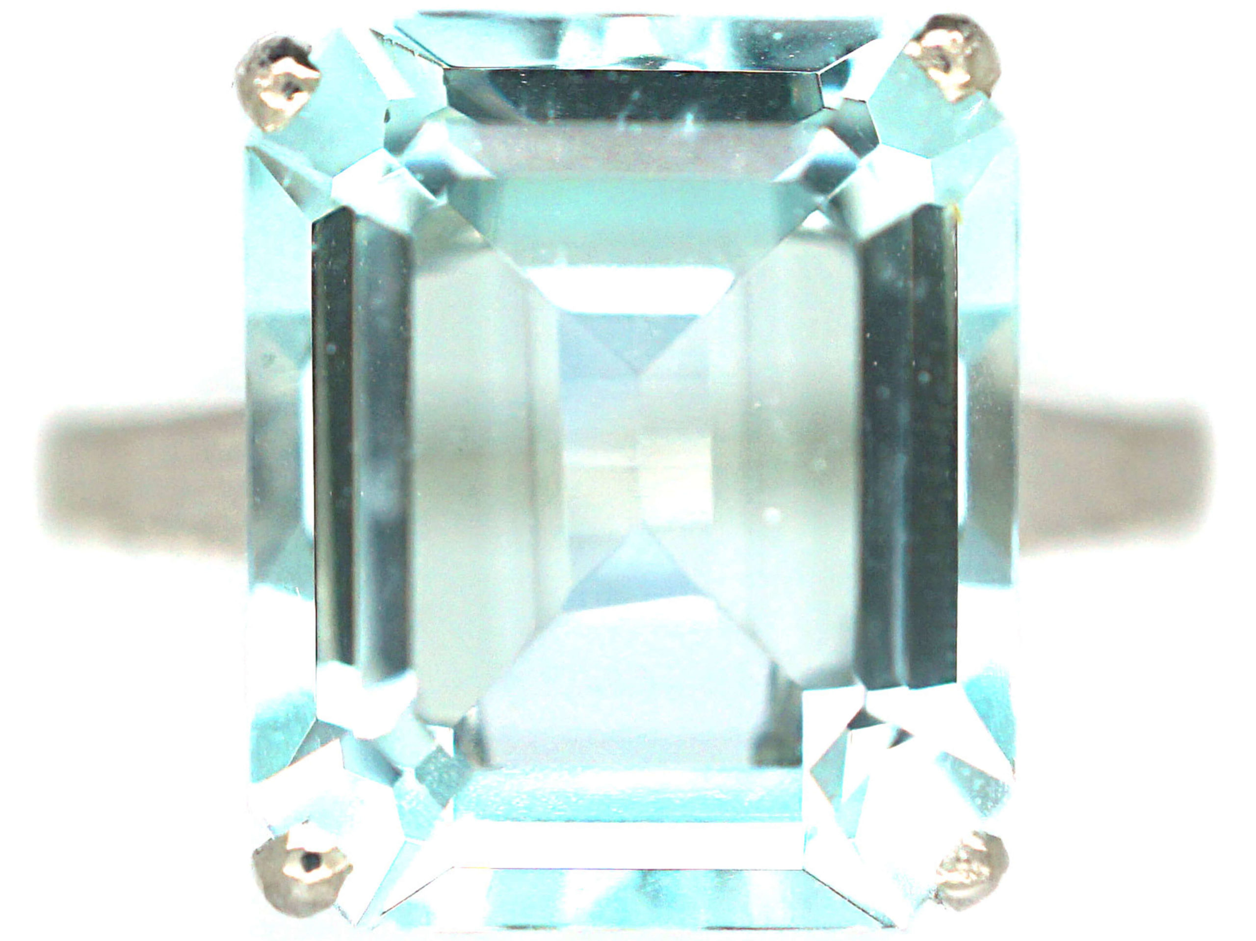 18ct White Gold Rectangular Cut Aquamarine Ring (308P) | The Antique ...