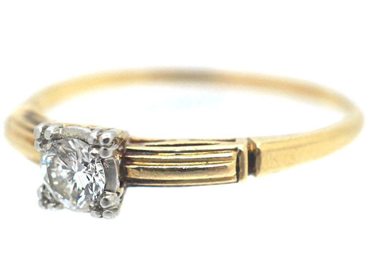 Art Deco 14ct Gold & Platinum Diamond Solitaire Ring