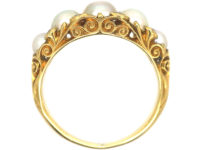 Victorian 18ct Gold, Natural Pearl & Rose Diamond Carved Half Hoop Ring