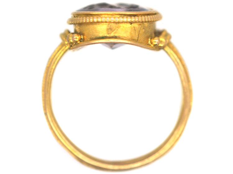 Victorian 18ct Gold & Amethyst Intaglio Ring of a Grecian Lady's Head