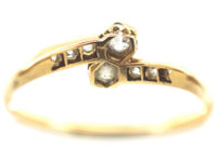 Art Deco 18ct Gold & Platinum Two Stone Diamond Crossover Ring with Diamond Set Shoulders