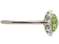 Edwardian 18ct White Gold & Platinum, Peridot & Diamond Cluster Ring