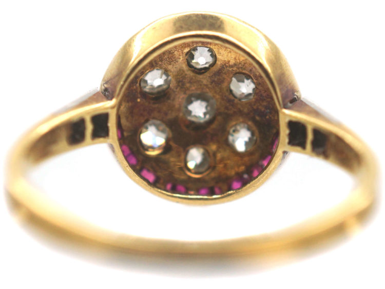 Art Deco 18ct Gold & Platinum, Diamond & Ruby Target Ring