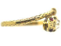 Georgian 18ct Gold Snake Ring set with a Rose Diamond & Cabochon Ruby Eyes