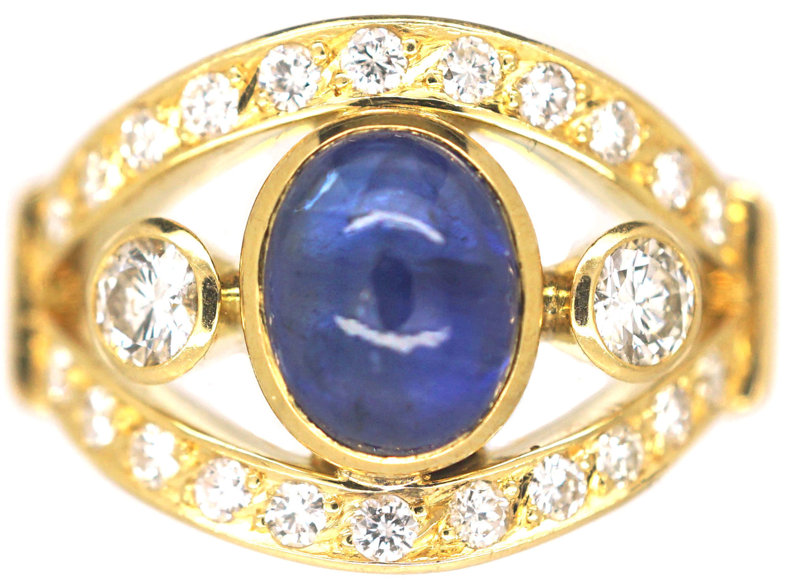 French 18ct Gold Cabochon Sapphire & Diamond Ring (244P) | The Antique