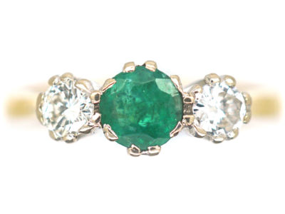 18ct Gold, Emerald and Diamond Three Stone Ring by Cropp & Farr