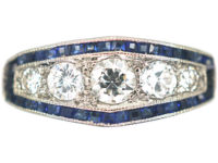 Art Deco Platinum, Sapphire & Diamond Boat Shaped Ring