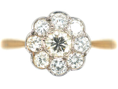 Edwardian 18ct Gold & Platinum, Diamond Daisy Cluster Ring