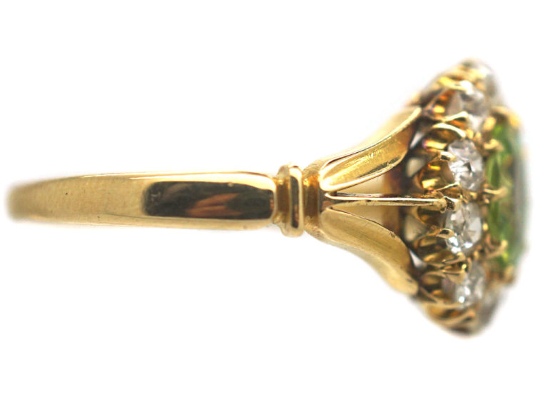 Edwardian 18ct Gold, Peridot & Diamond Oval Cluster Ring