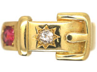 Victorian 18ct Gold Garnet & Diamond Buckle Ring