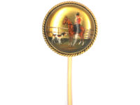 Victorian 18ct Gold & Reverse Intaglio Crystal Tie Pin of a Hunting Lady Mounted on a  Horse with Hound