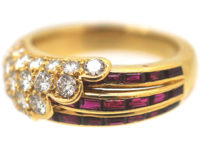 French Early 20th Century 18ct Gold, Ruby & Diamond Feather Ring