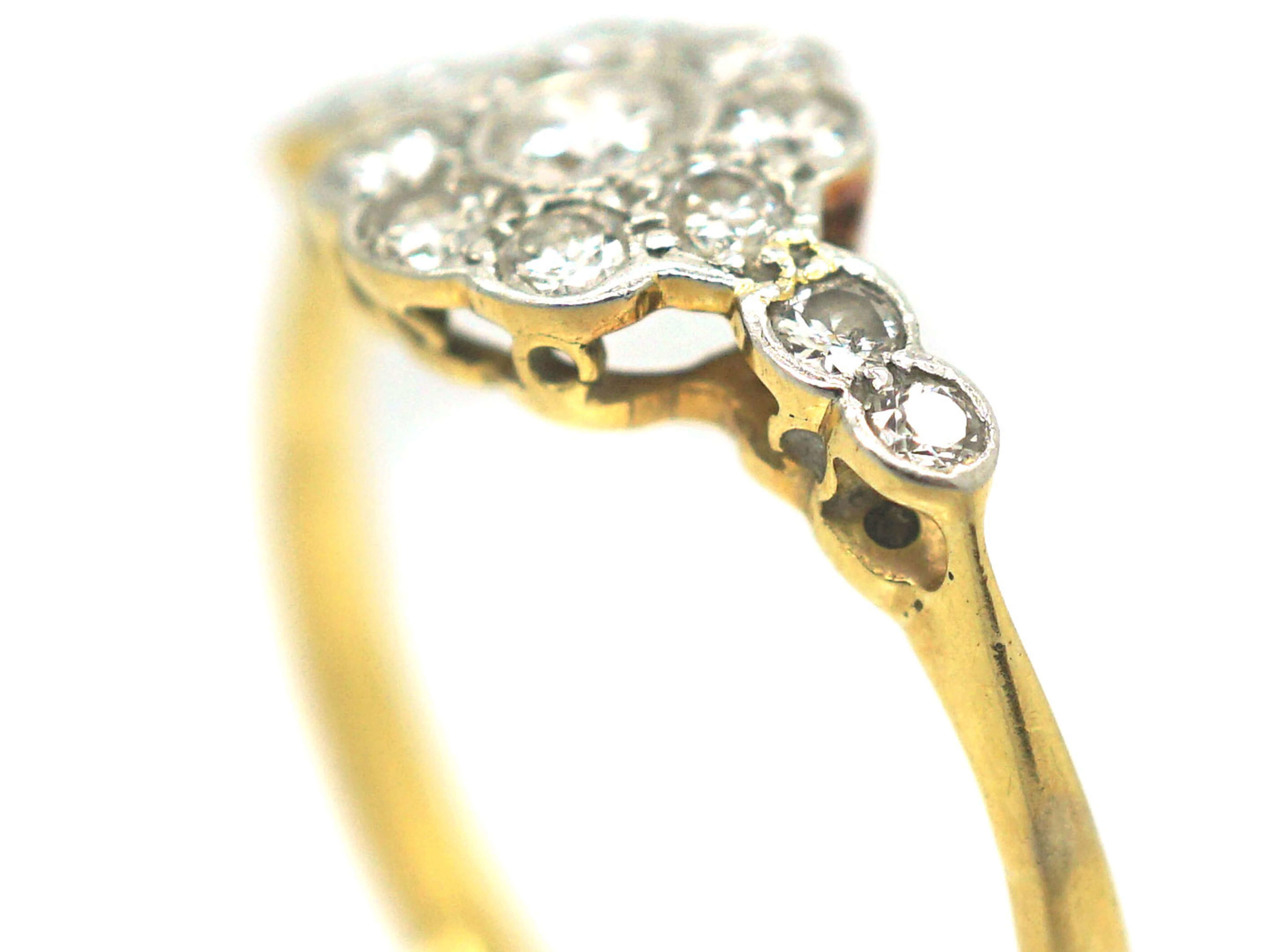 Edwardian 18ct Gold & Platinum Diamond Cluster Ring with Diamond Set ...