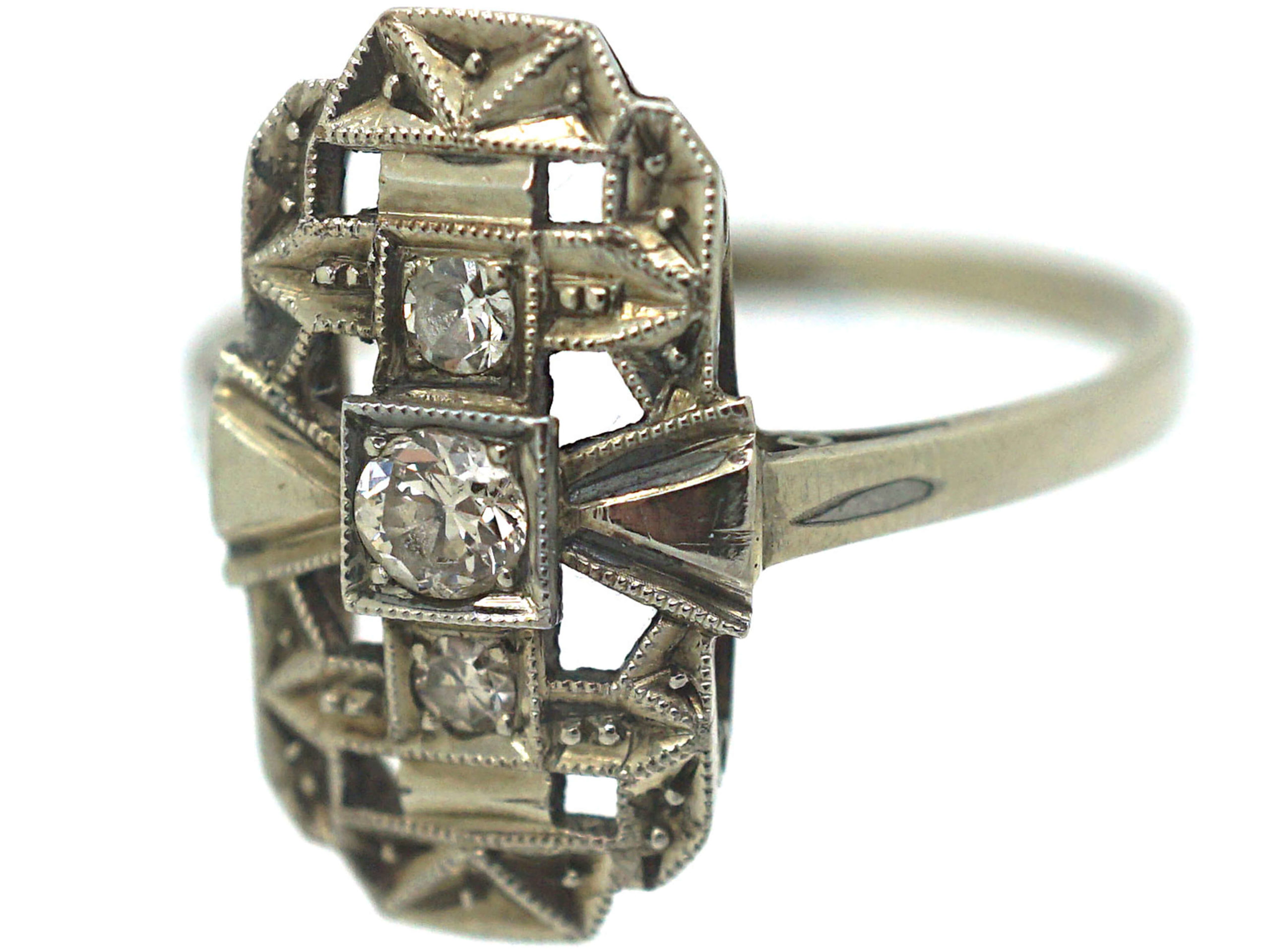 White Gold Rectangular Shape Art Deco 14ct White Gold Rectangular Shaped Ring set with Diamonds ...