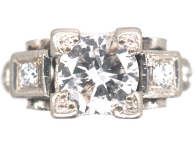 Art Deco Platinum & Diamond Geometric Ring