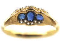 Edwardian 18ct Gold Three Stone Sapphire & Diamond Cluster Ring