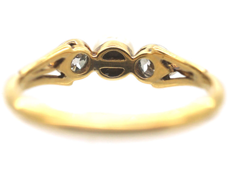 Edwardian 18ct Gold & Platinum, Natural Pearl and Diamond Three Stone Ring