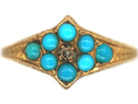 Victorian 15ct Gold, Turquoise & Diamond Forget Me Not Ring