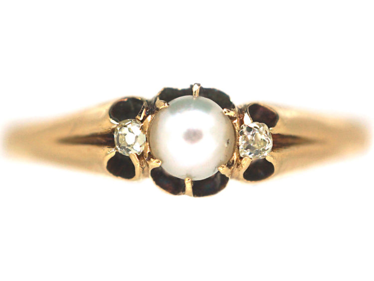 Edwardian 18ct Gold, Natural Split Pearl & Diamond Ring