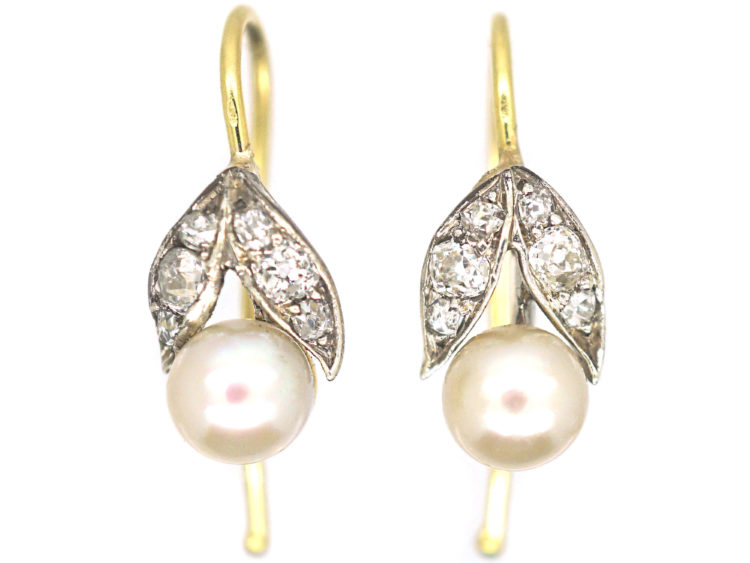 Edwardian 15ct Gold & Platinum, Diamond & Pearl Earrings