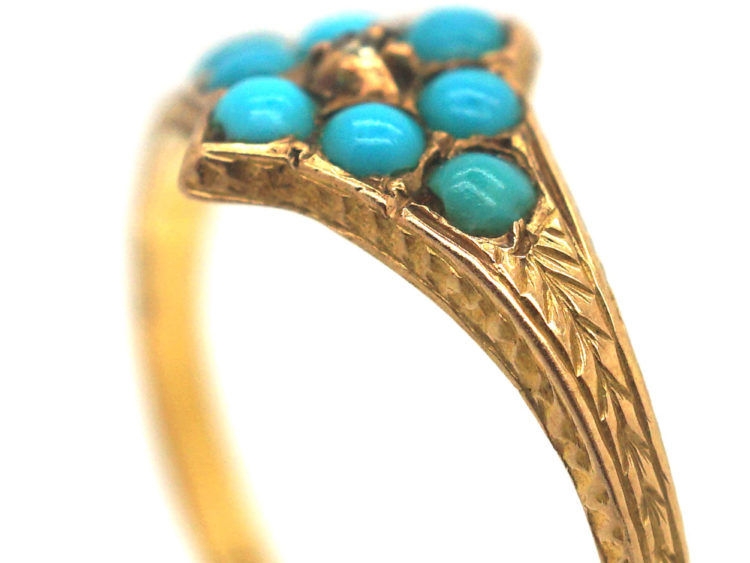 Victorian 15ct Gold, Turquoise & Diamond Forget Me Not Ring