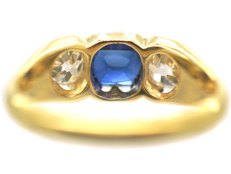 Victorian 18ct Gold Sapphire & Diamond Three Stone Ring