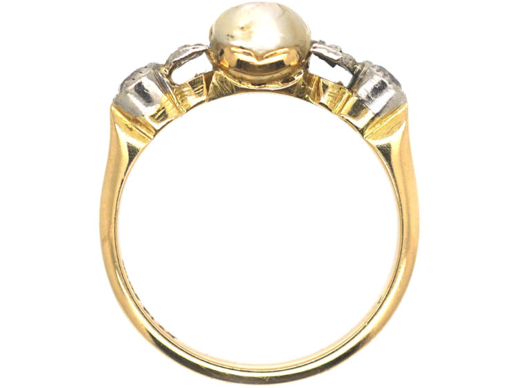 Edwardian 18ct Gold and Platinum Freshwater Pearl and Diamond Ring
