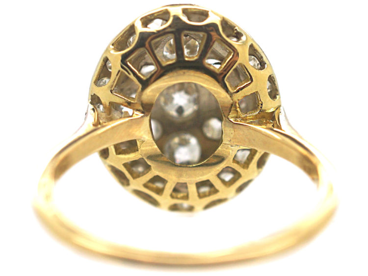 Edwardian 18ct Gold Oval Old Mine Cut & Rose Cut Diamond Cluster Ring