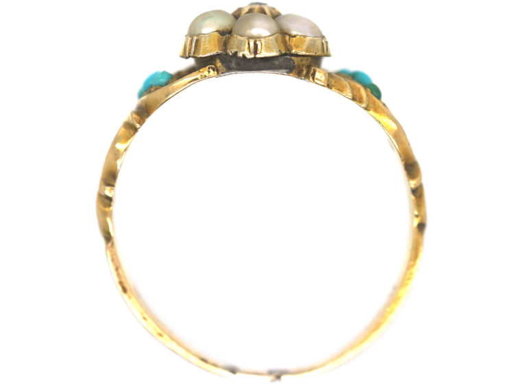 Regency 15ct Gold, Turquoise & Natural Split Pearl cluster Ring