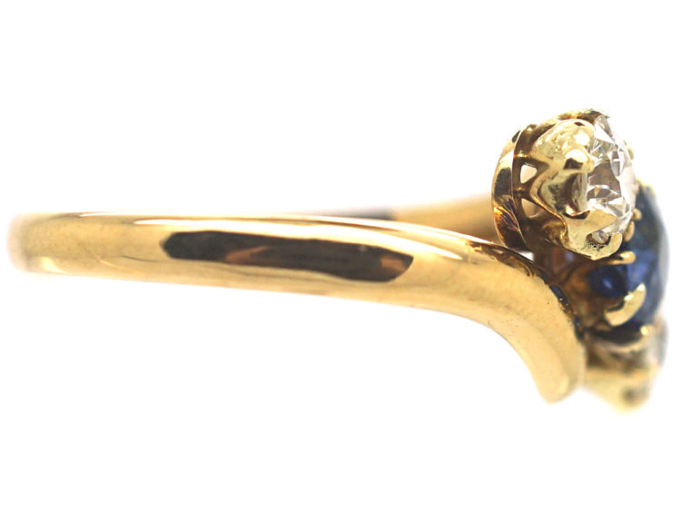 Edwardian 18ct Gold Sapphire & Diamond Crossover Ring
