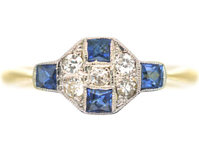 Art Deco 18ct Gold & Platinum, Sapphire & Diamond Ring
