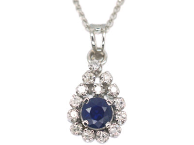 18ct White Gold, Sapphire & Diamond Pendant on 14ct White Gold Chain