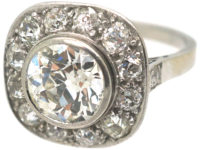 Art Deco Platinum Large Diamond Cluster Ring