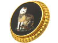 Victorian 18ct Gold Pietra Dura Cat Brooch