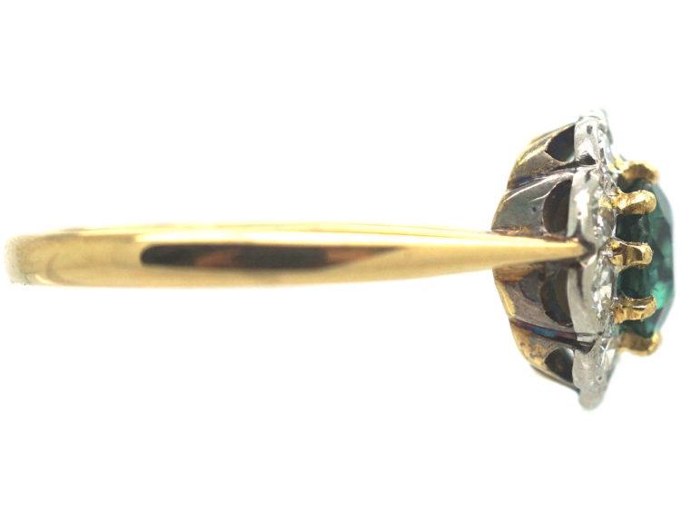 Edwardian 18ct Gold & Platinum, Green Tourmaline & Diamond Cluster Ring