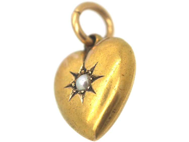 Edwardian 15ct Gold Heart Shaped Pendant set with  a Natural Split Pearl