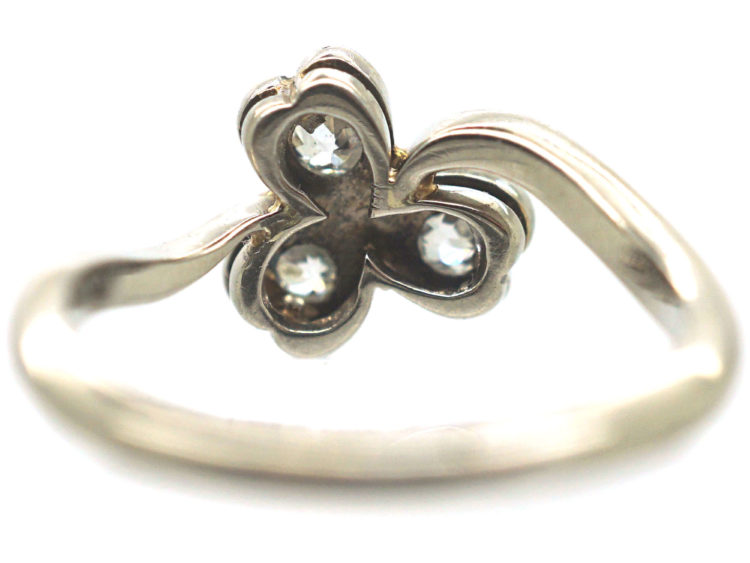Edwardian 18ct White Gold & Platinum, Diamond Three Leaf Clover Ring