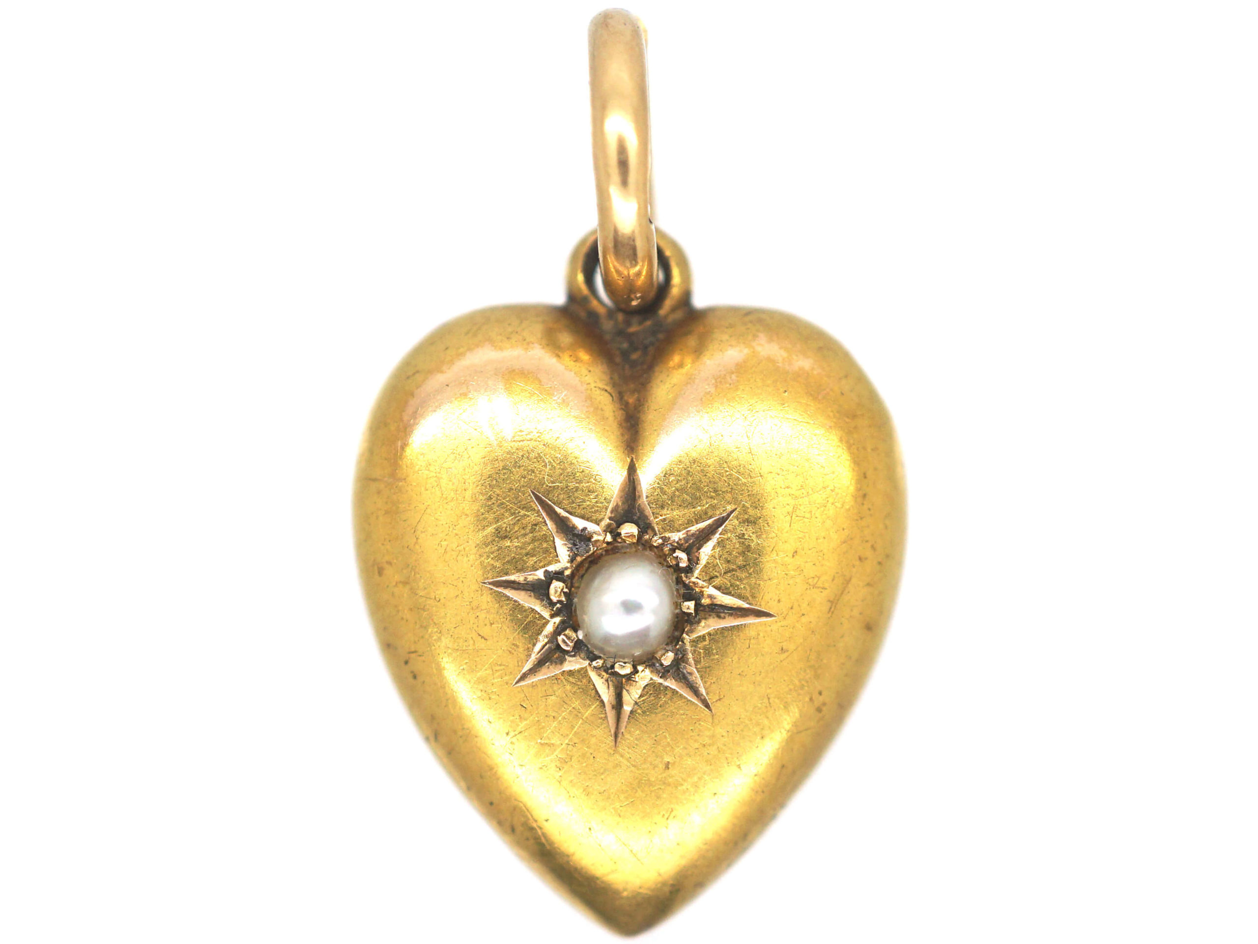 Edwardian 15ct Gold Heart Shaped Pendant set with a Natural Split Pearl ...