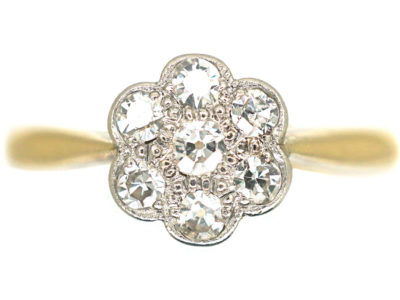 Edwardian 18ct Gold & Platinum, Diamond Daisy Cluster Ring