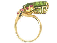 1970s 18ct Gold, Ruby & Large Pear Shaped Peridot Ring