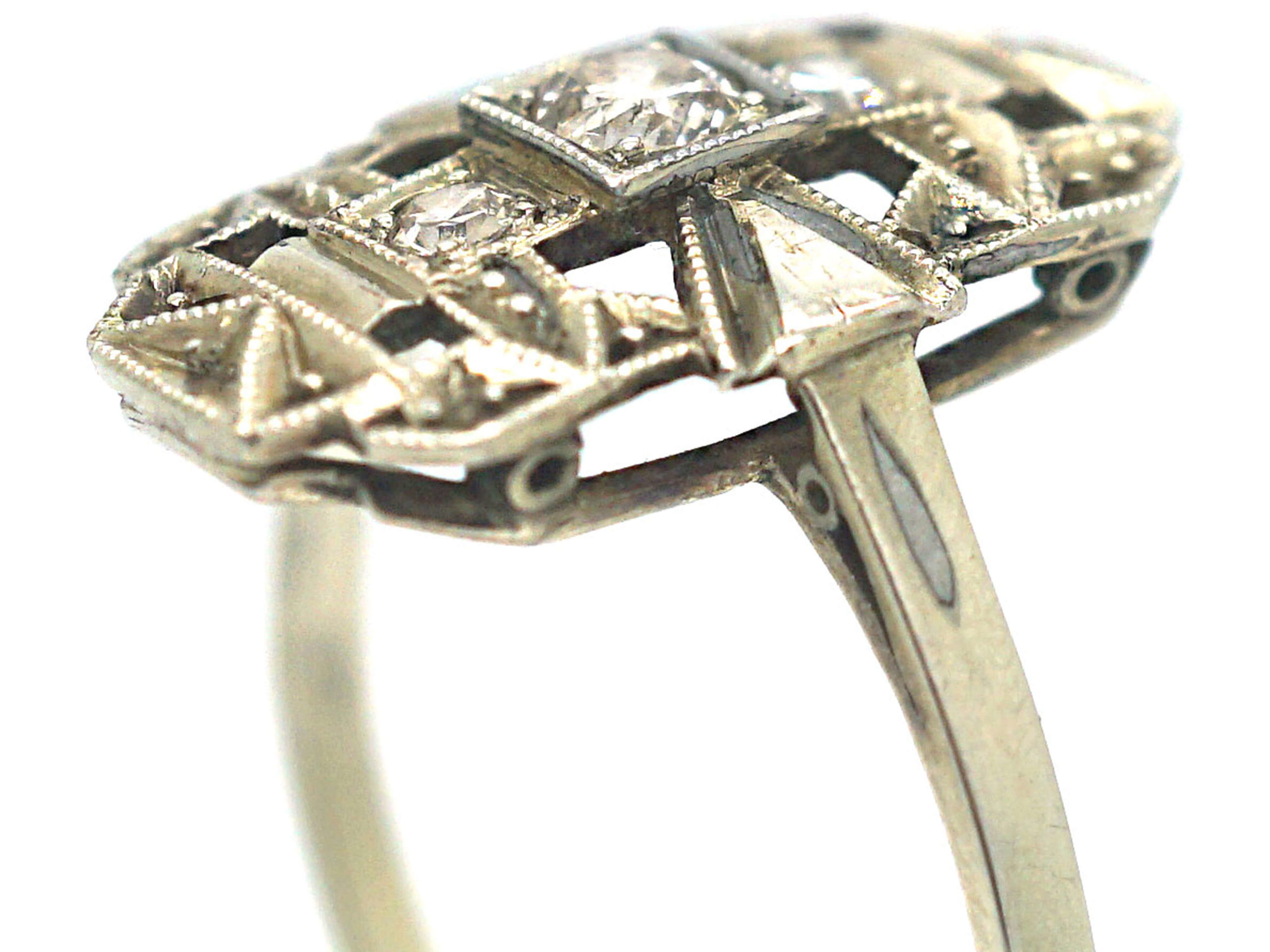 White Gold Rectangular Shape Art Deco 14ct White Gold Rectangular Shaped Ring set with Diamonds ...