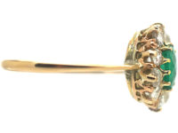 Edwardian 18ct Gold, Rose Cut Emerald & Rose Diamond Cluster Ring
