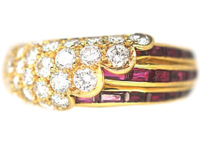 French Early 20th Century 18ct Gold, Ruby & Diamond Feather Ring