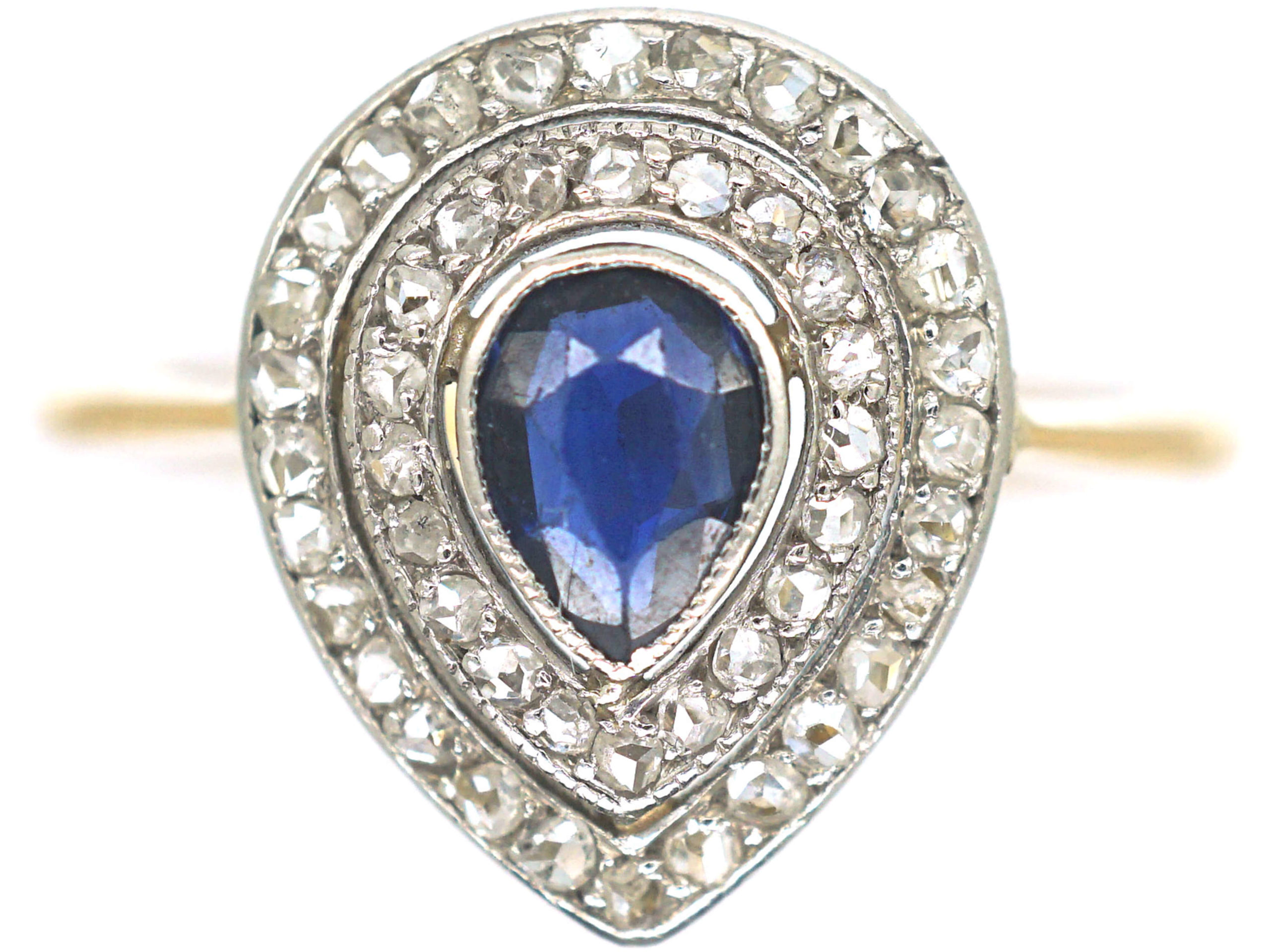 Edwardian 18ct Gold & Platinum, Pear Shaped Sapphire & Rose Diamond ...