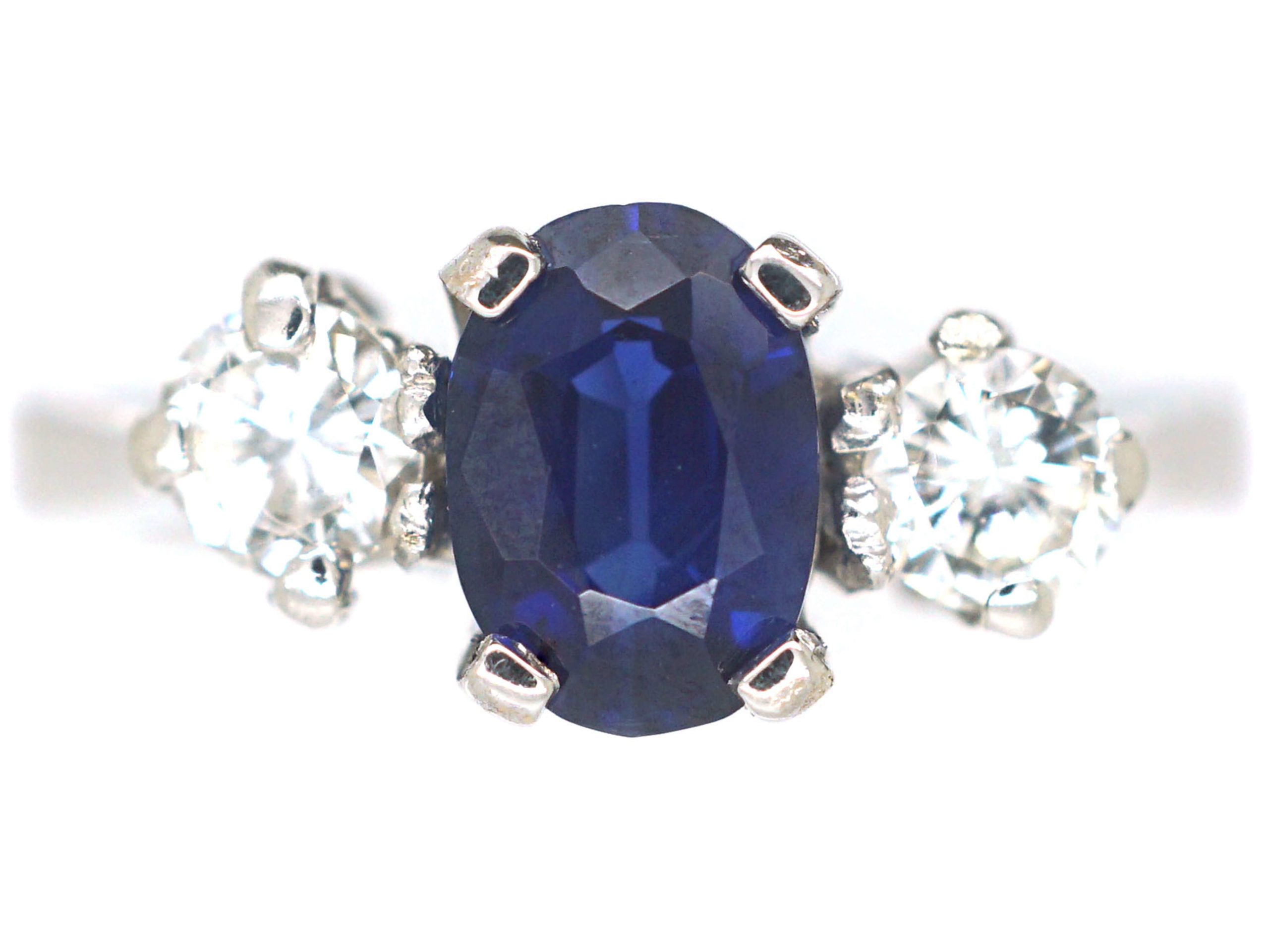 18ct White Gold, Sapphire and Diamond Three Stone Ring (365/O) | The ...