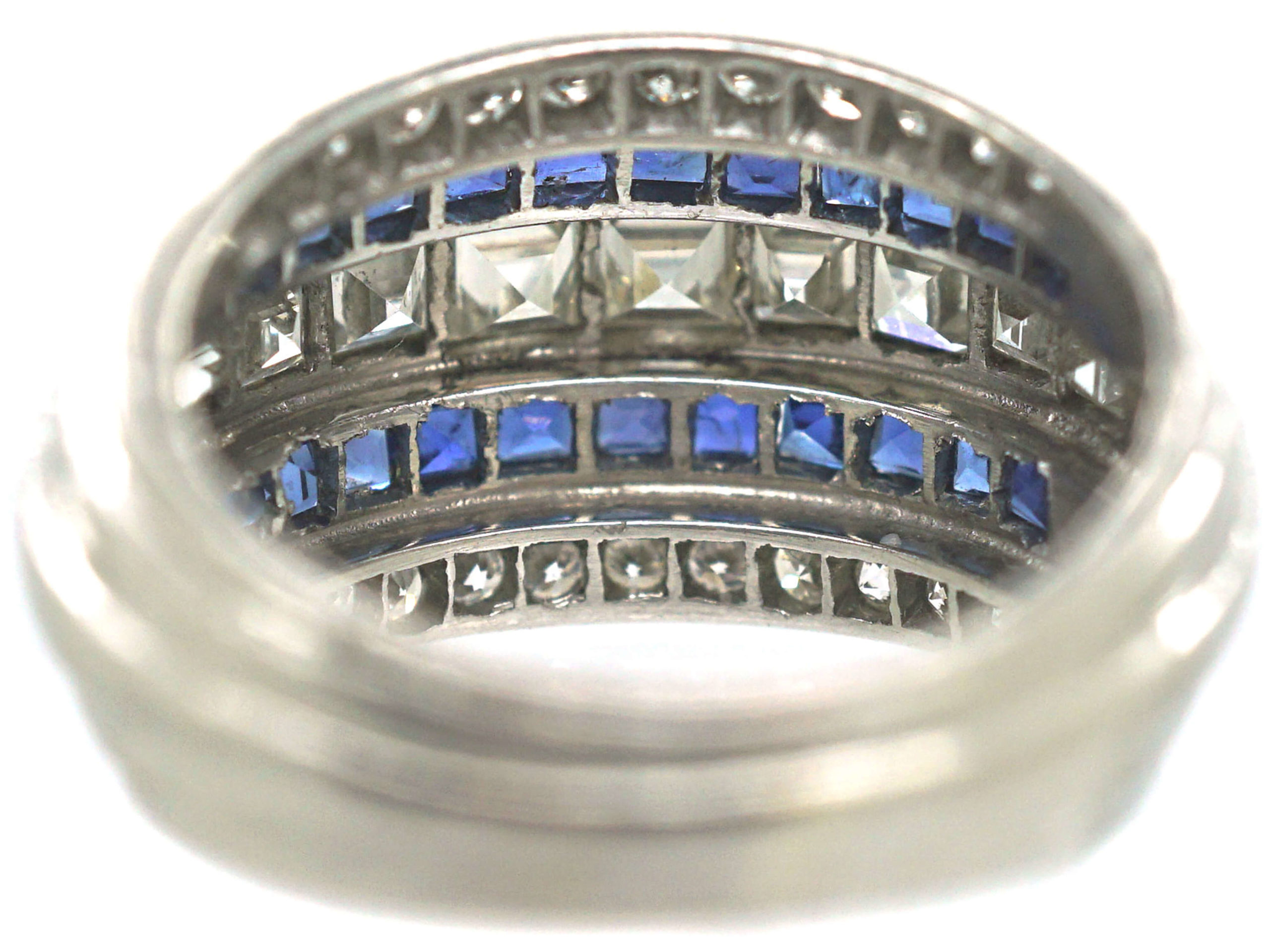 Art Deco Iridium & Platinum, Sapphire & Diamond Five Row Ring (219P ...