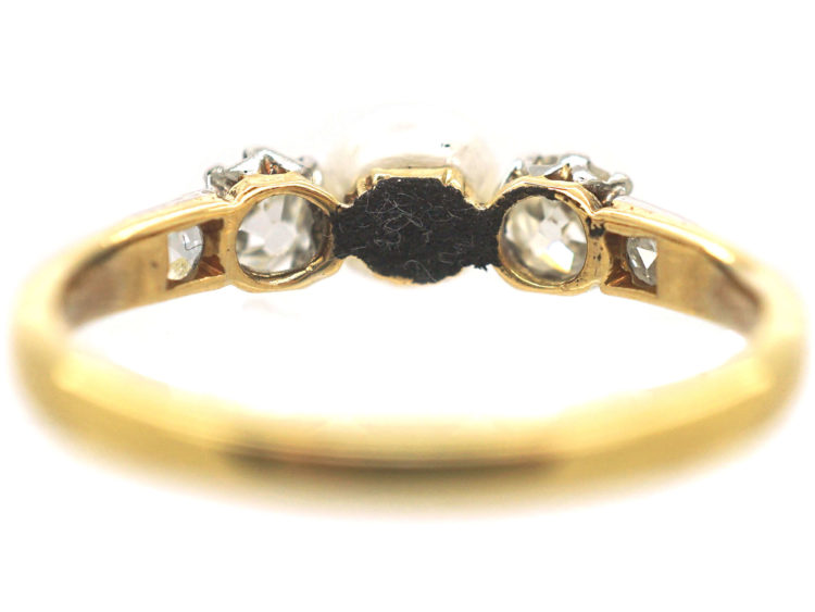 Edwardian 18ct Gold Old Mine Cut Diamond & Natural Bouton Pearl Ring