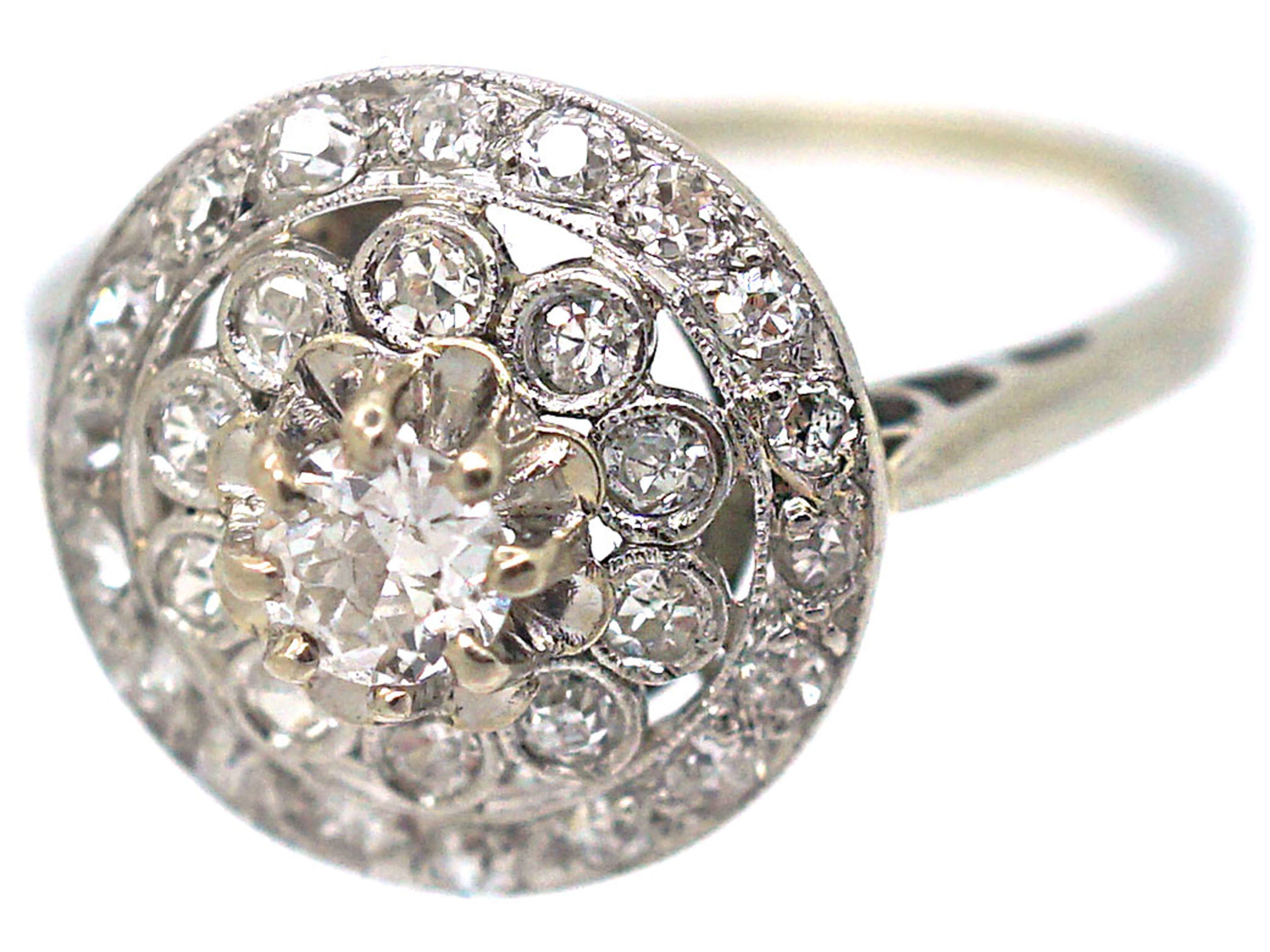 Edwardian Platinum & Diamond Flower Cluster Ring (283P) | The Antique