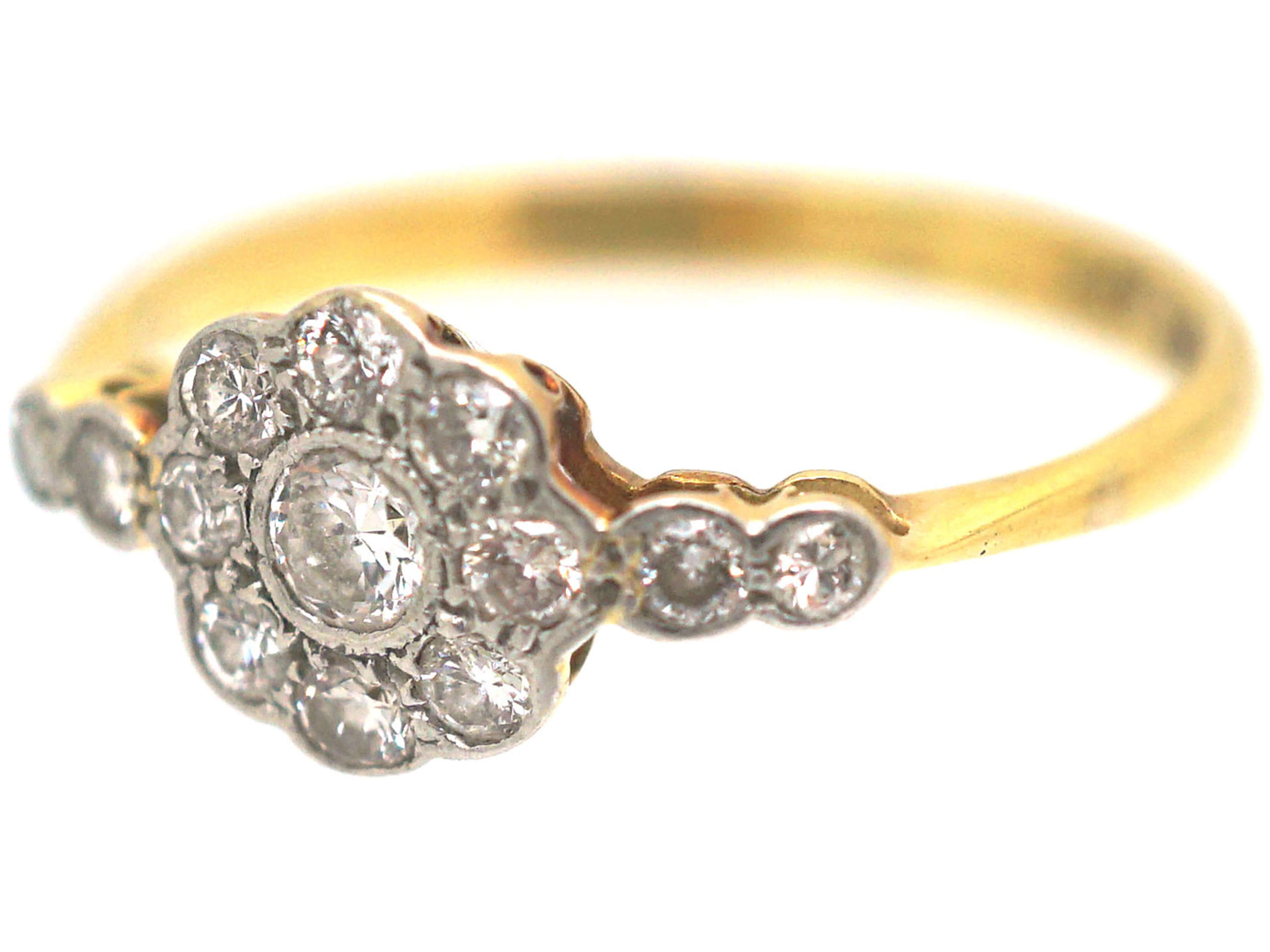 Edwardian 18ct Gold & Platinum Diamond Cluster Ring with Diamond Set ...